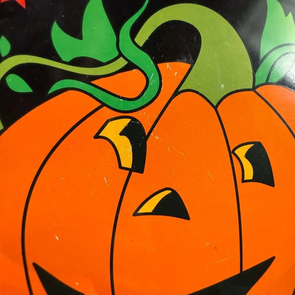 90s Vintage Halloween Pumpkin Tin Serving Tray Retro Metal